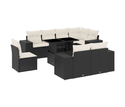 Set de sofás de jardín 8 piezas y cojines ratán sintético negro