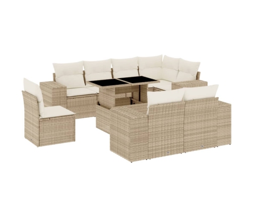 Set de sofás de jardín 9 pzas con cojines ratán sintético beige
