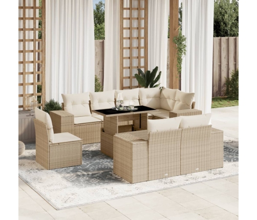 Set de sofás de jardín 9 pzas con cojines ratán sintético beige