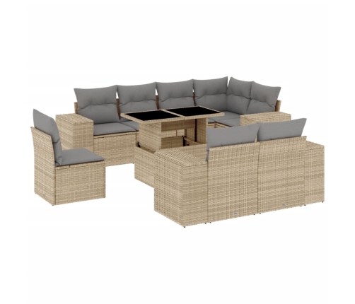 Set de sofás de jardín 9 pzas con cojines ratán sintético beige