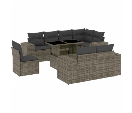 Set de muebles de jardín 9 pzas y cojines ratán sintético gris