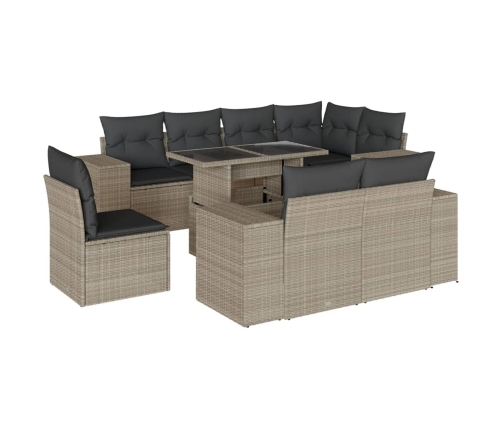 Set muebles jardín 9 pzas y cojines ratán sintético gris claro