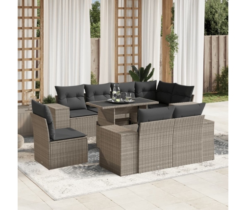 Set muebles jardín 9 pzas y cojines ratán sintético gris claro