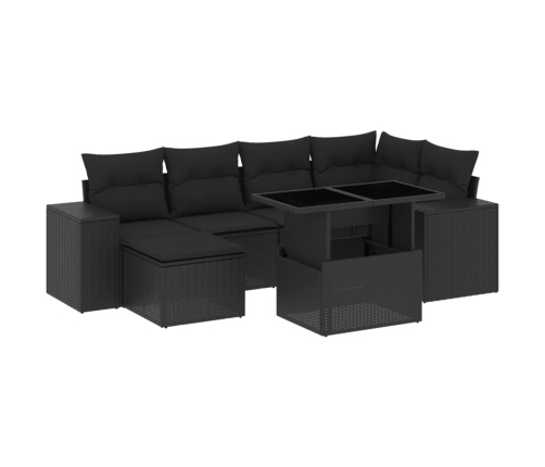 Set de sofás de jardín 7 pzas con cojines ratán sintético negro