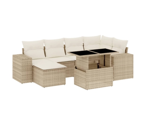 Set sofás de jardín 7 piezas y cojines ratán sintético beige