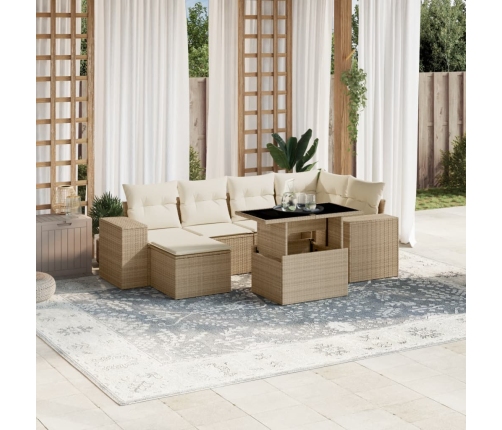 Set sofás de jardín 7 piezas y cojines ratán sintético beige