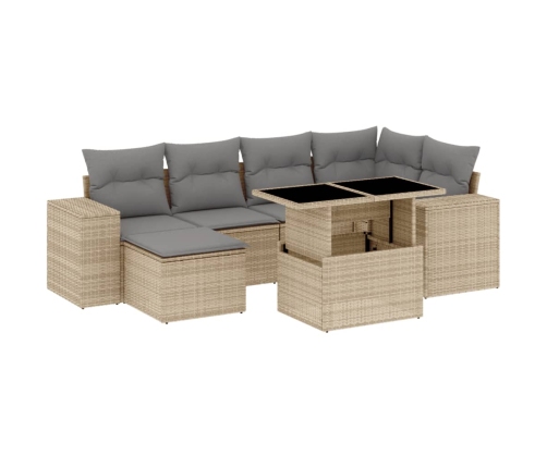 Set sofás de jardín 7 piezas y cojines ratán sintético beige