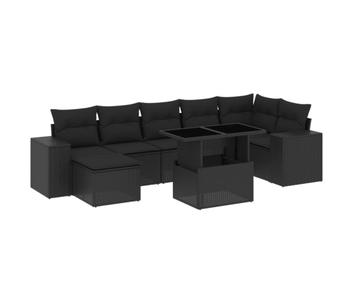 Set de sofás de jardín 8 piezas y cojines ratán sintético negro