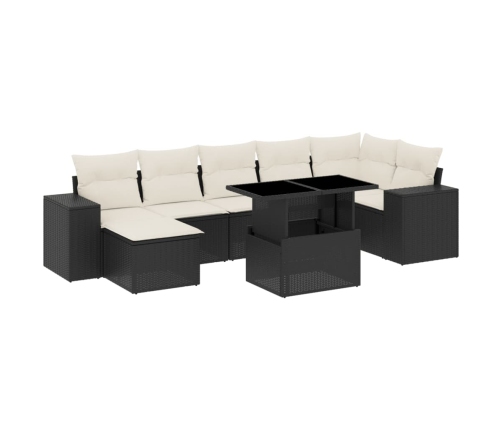Set de sofás de jardín 8 piezas y cojines ratán sintético negro