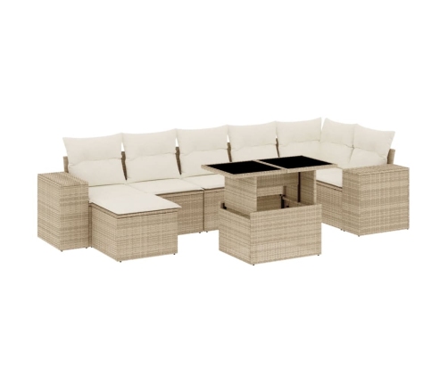 Set de sofás de jardín y cojines 8 piezas ratán sintético beige