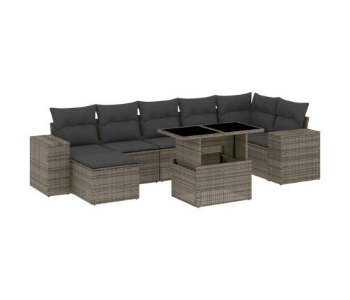 Set de sofás de jardín y cojines 8 piezas ratán sintético gris