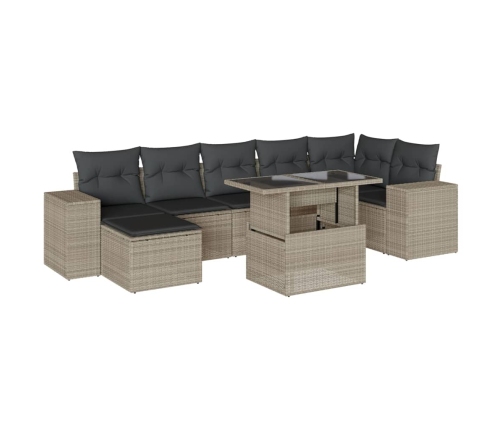 Set de sofás de jardín 8 pzas y cojines ratán sintético gris