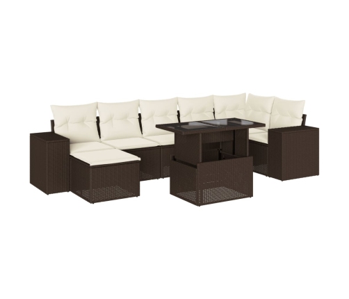 Set sofás de jardín 8 piezas y cojines ratán sintético marrón