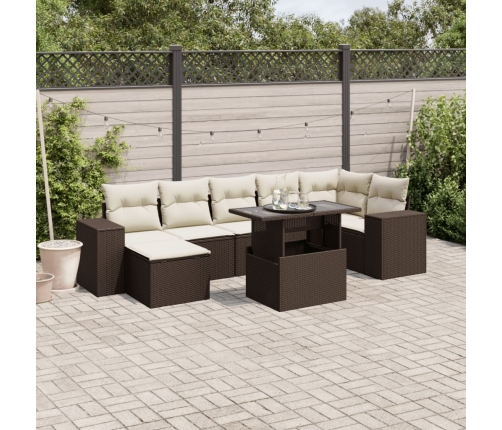 Set sofás de jardín 8 piezas y cojines ratán sintético marrón