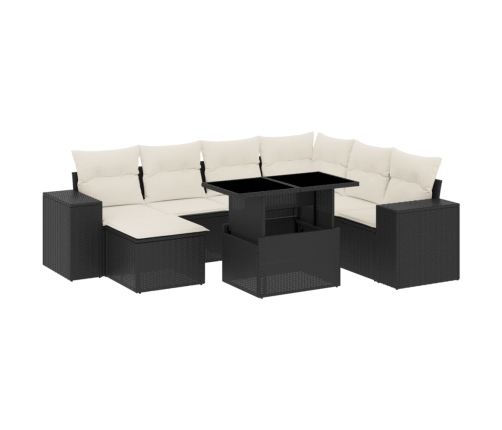 Set de sofás de jardín 8 piezas y cojines ratán sintético negro