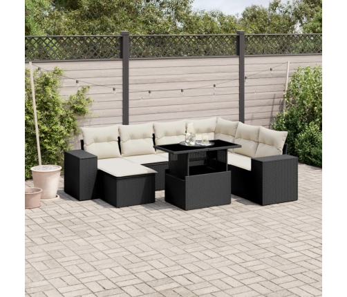 Set de sofás de jardín 8 piezas y cojines ratán sintético negro
