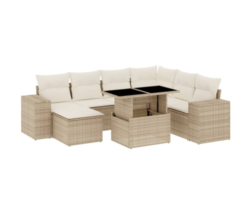 Set de sofás de jardín y cojines 8 piezas ratán sintético beige