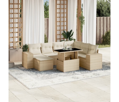 Set de sofás de jardín y cojines 8 piezas ratán sintético beige