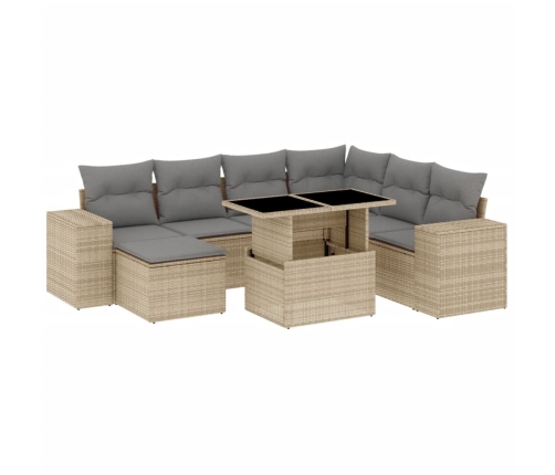 Set de sofás de jardín y cojines 8 piezas ratán sintético beige