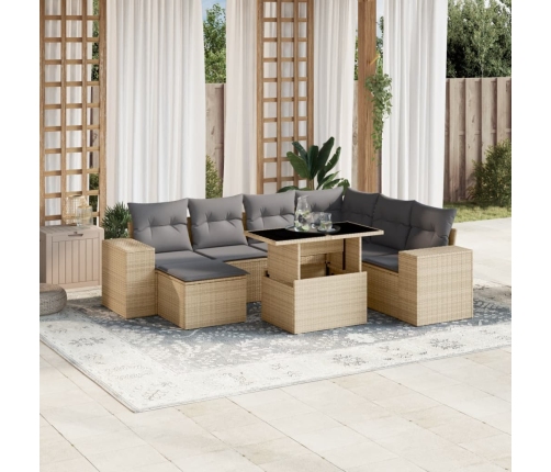 Set de sofás de jardín y cojines 8 piezas ratán sintético beige