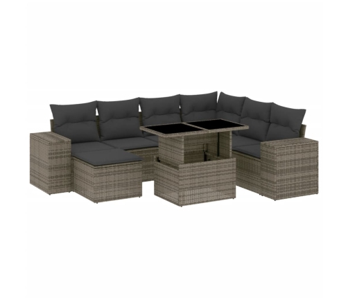 Set de sofás de jardín y cojines 8 piezas ratán sintético gris
