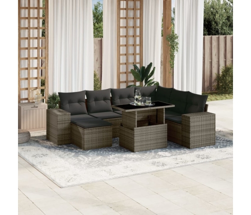 Set de sofás de jardín y cojines 8 piezas ratán sintético gris