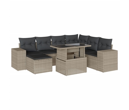 Set de sofás de jardín 8 pzas y cojines ratán sintético gris