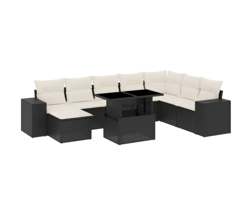 Set de sofás de jardín 8 piezas y cojines ratán sintético negro