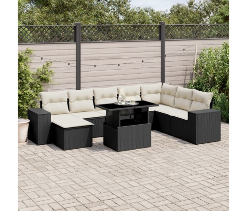 Set de sofás de jardín 8 piezas y cojines ratán sintético negro