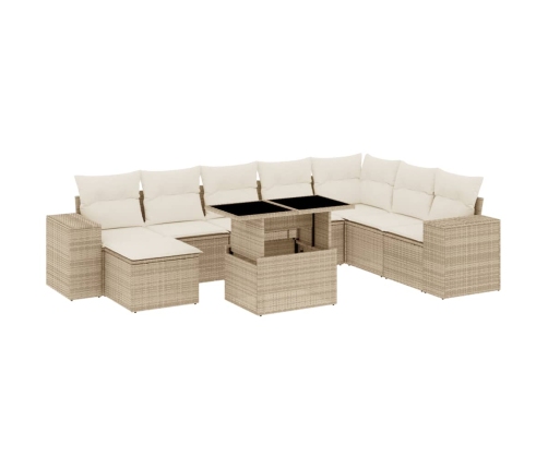 Set de sofás de jardín 9 pzas con cojines ratán sintético beige