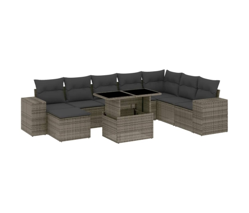 Set de muebles de jardín 9 pzas y cojines ratán sintético gris