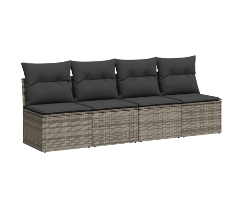 Set de muebles de jardín 9 pzas y cojines ratán sintético gris