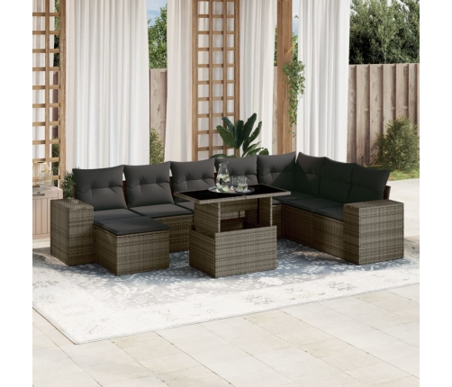 Set de muebles de jardín 9 pzas y cojines ratán sintético gris