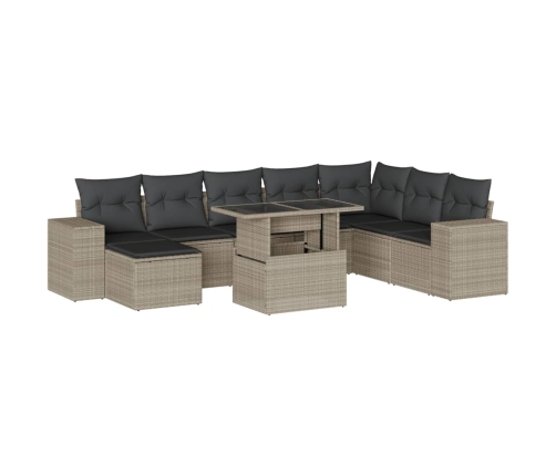 Set muebles jardín 9 pzas y cojines ratán sintético gris claro