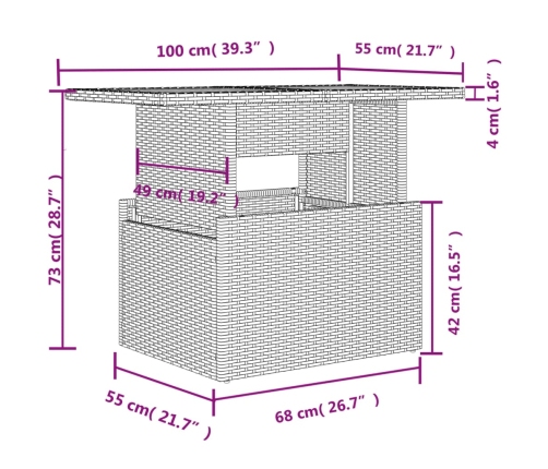 Set muebles jardín 9 pzas y cojines ratán sintético gris claro