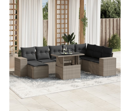 Set muebles jardín 9 pzas y cojines ratán sintético gris claro