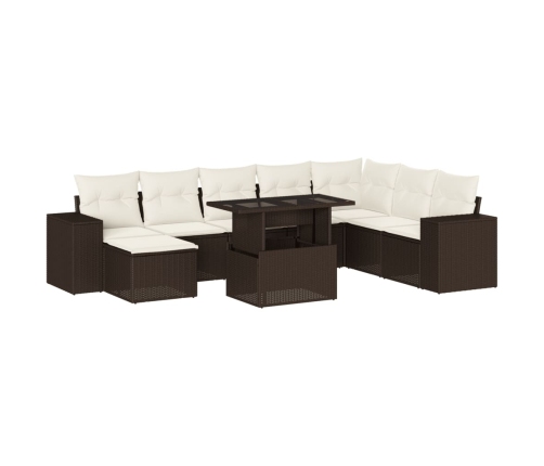 Set de sofás de jardín 9 pzas y cojines ratán sintético marrón