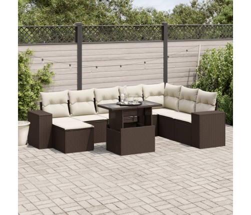 Set de sofás de jardín 9 pzas y cojines ratán sintético marrón