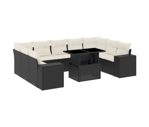 Set de sofás de jardín 10 pzas cojines ratán sintético negro