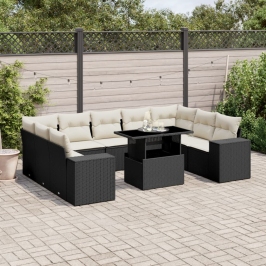 Set de sofás de jardín 10 pzas cojines ratán sintético negro