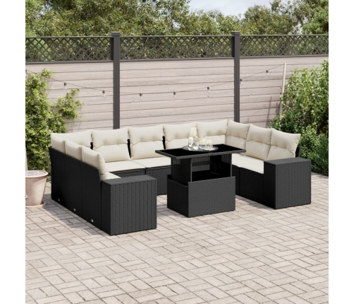 Set de sofás de jardín 10 pzas cojines ratán sintético negro