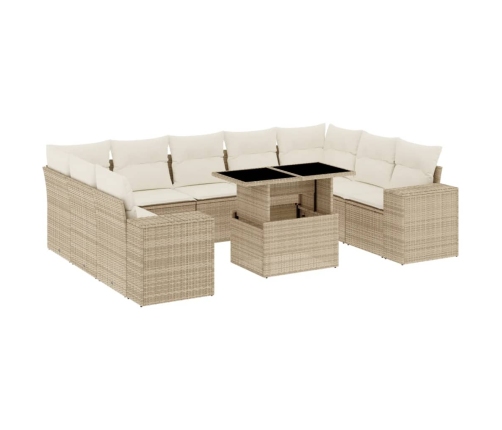 Juego de sofás jardín con cojines beige 10 pzas ratán sintético