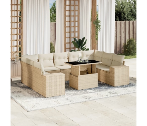 Juego de sofás jardín con cojines beige 10 pzas ratán sintético