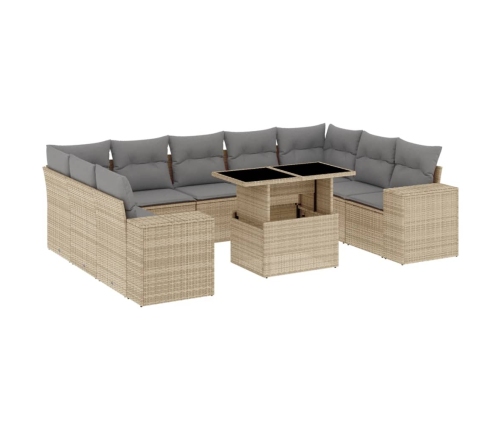 Juego de sofás jardín con cojines beige 10 pzas ratán sintético