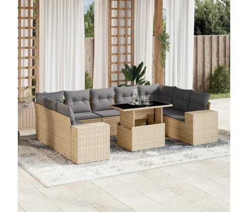 Juego de sofás jardín con cojines beige 10 pzas ratán sintético