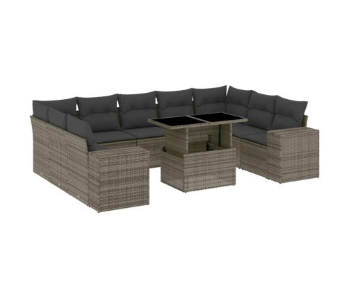 Set de sofás de jardín 10 pzas con cojines ratán sintético gris