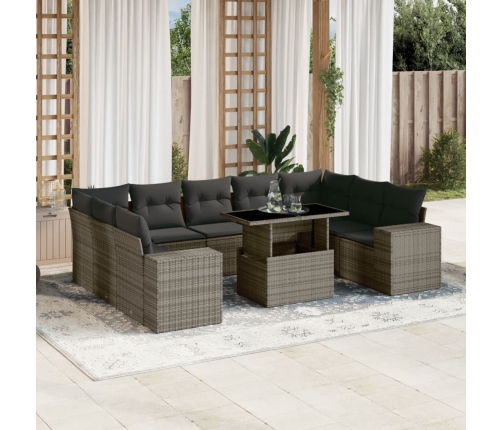 Set de sofás de jardín 10 pzas con cojines ratán sintético gris
