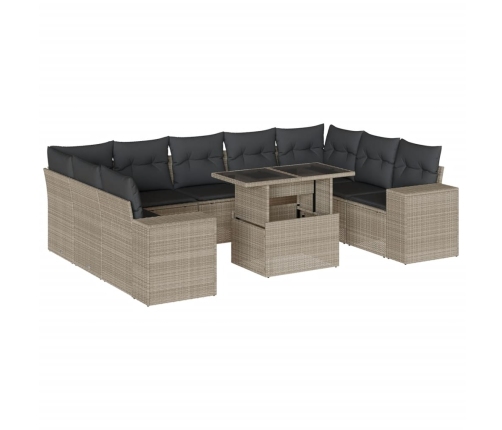 Set sofás jardín 10 pzas con cojines ratán sintético gris claro