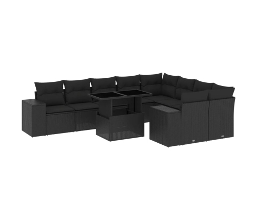 Set de sofás de jardín 10 pzas cojines ratán sintético negro