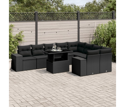Set de sofás de jardín 10 pzas cojines ratán sintético negro